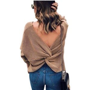 Chunky cozy knit oversized twisted back sweater